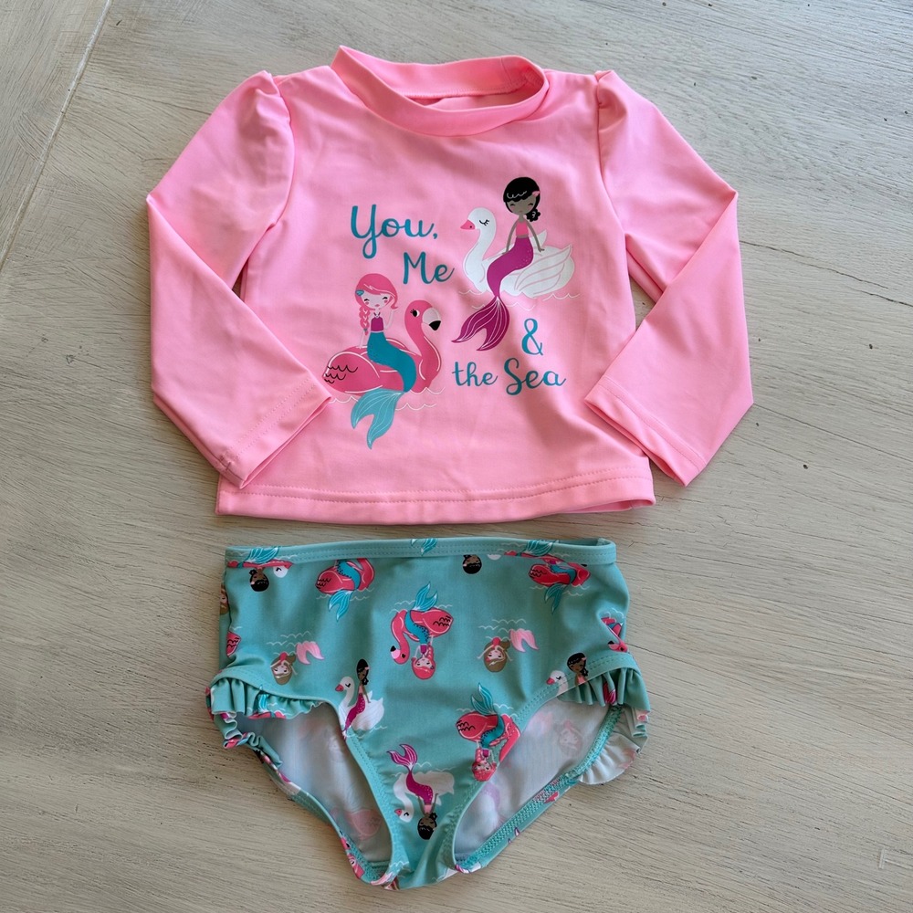 Simple Joys Carter's Kids Girls 18M Mermaid Flamingo Rash Guard Swimsuit Set‎